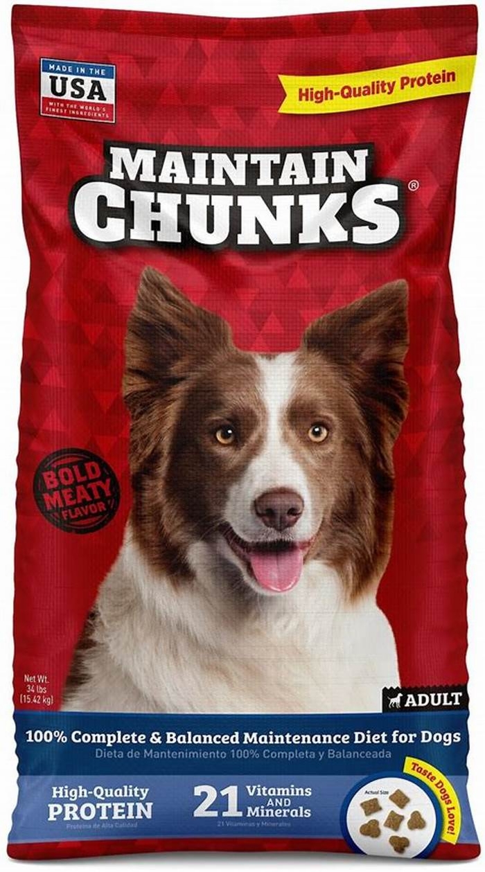 dry dog food with chunks of meat