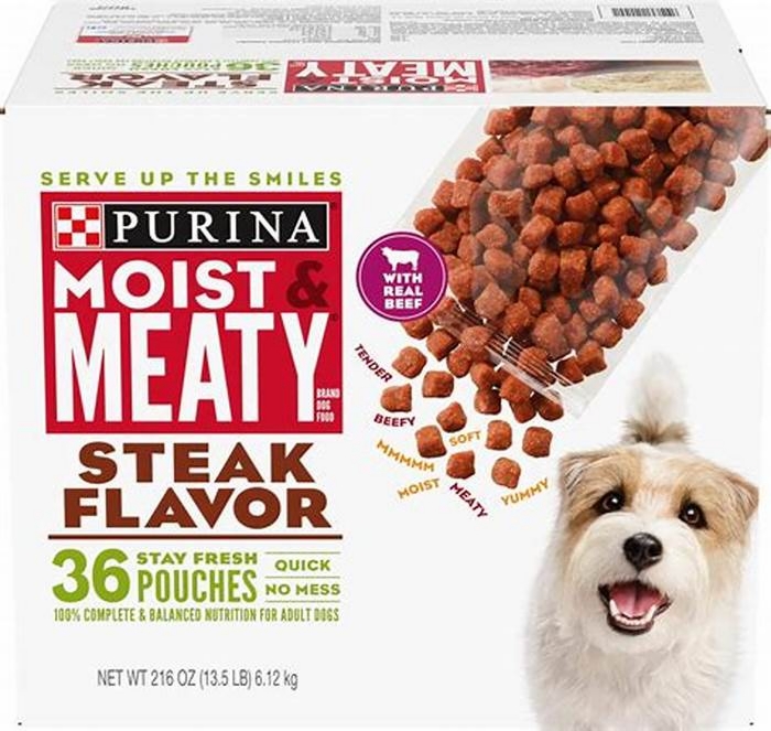 purina moist and meaty steak flavor soft dog food pouches